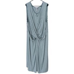 Catherines Women’s 4X Striped Knot Front Maxi Dress Blue White Sleeveless NWT